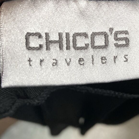 Chicos Travelers XL 16 Top Black Metallic Long Sleeves Tiers Stretch Womens - Picture 5 of 8